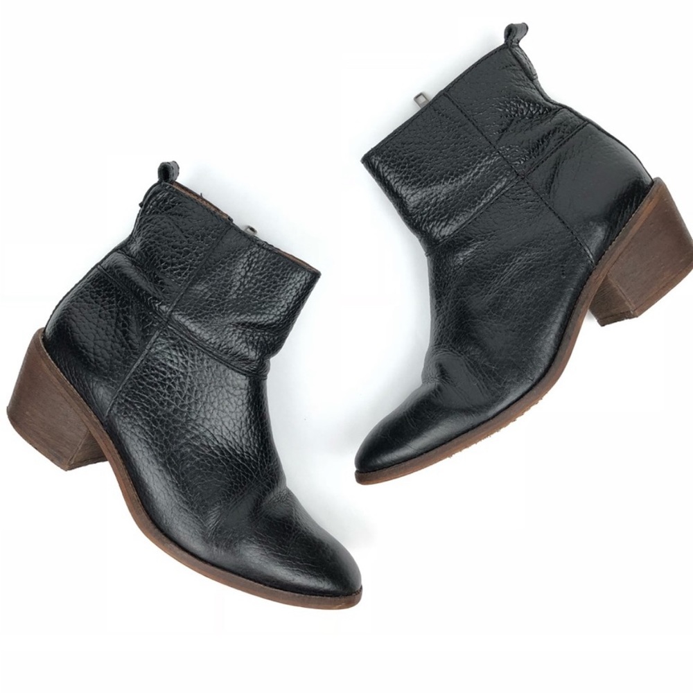 J. Crew Black Pebbled Leather Perrie High Shaft Side Zip Western Boots Sz 8.5
